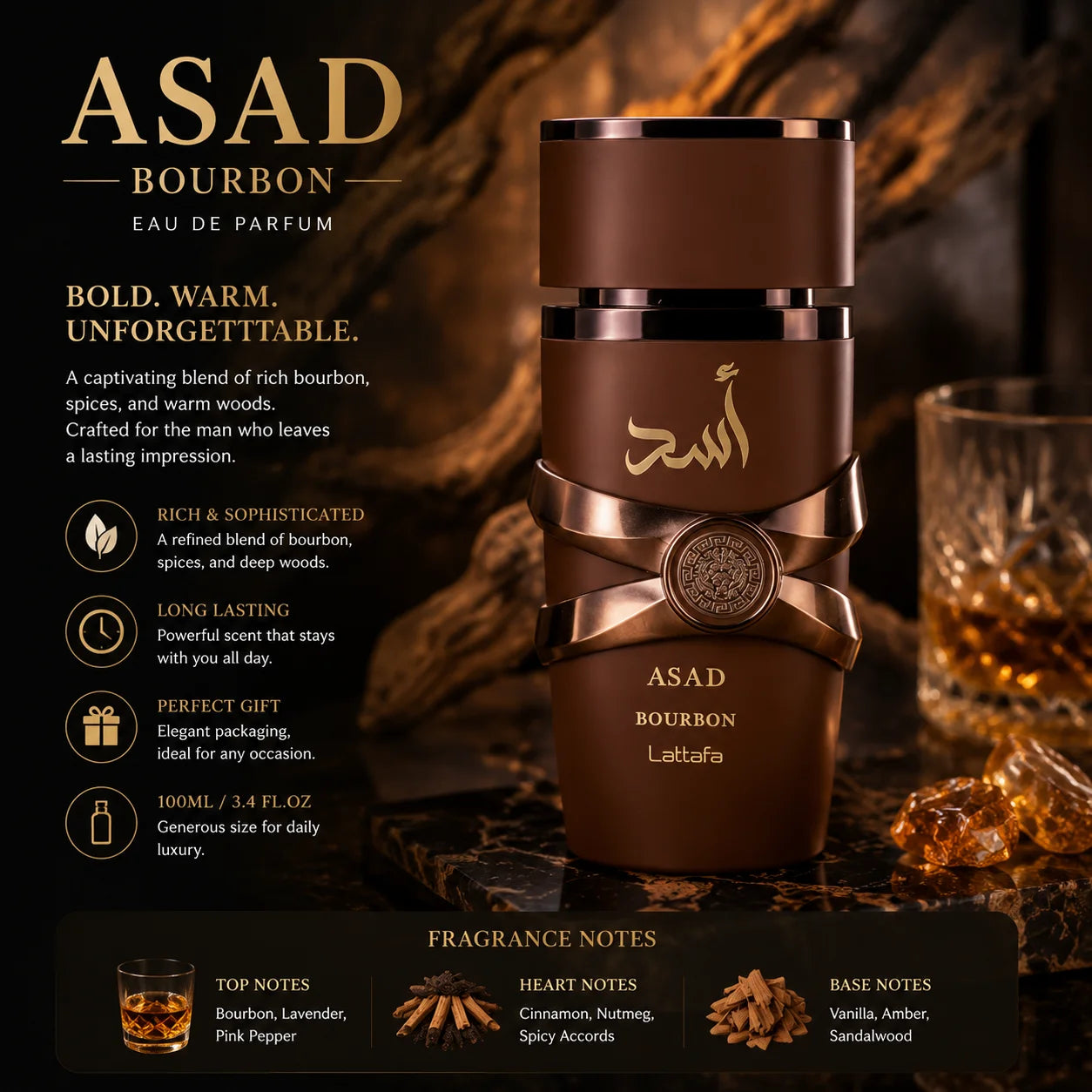Lattafa Asad Bourbon Eau de Parfum 100ml,for men & women